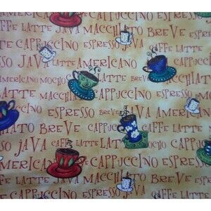 Coffee Cups Words Fabric Lorilynn Simms Springs Creative 92x44 Espresso Latte